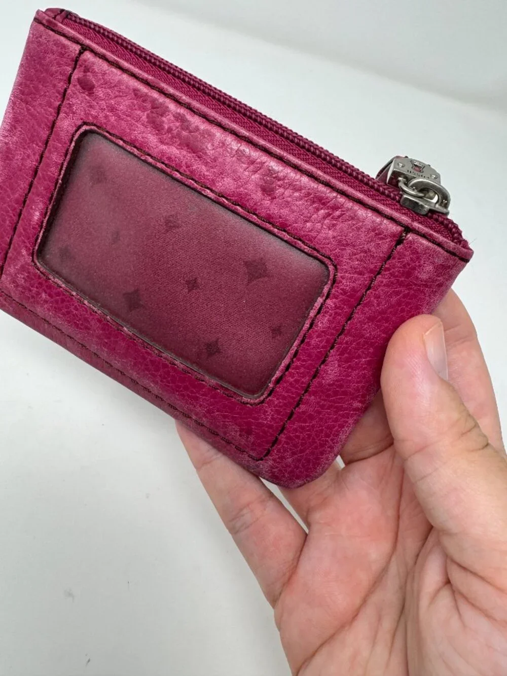 Fossil Magenta Pink Genuine Leather Coin Purse ID Wallet
